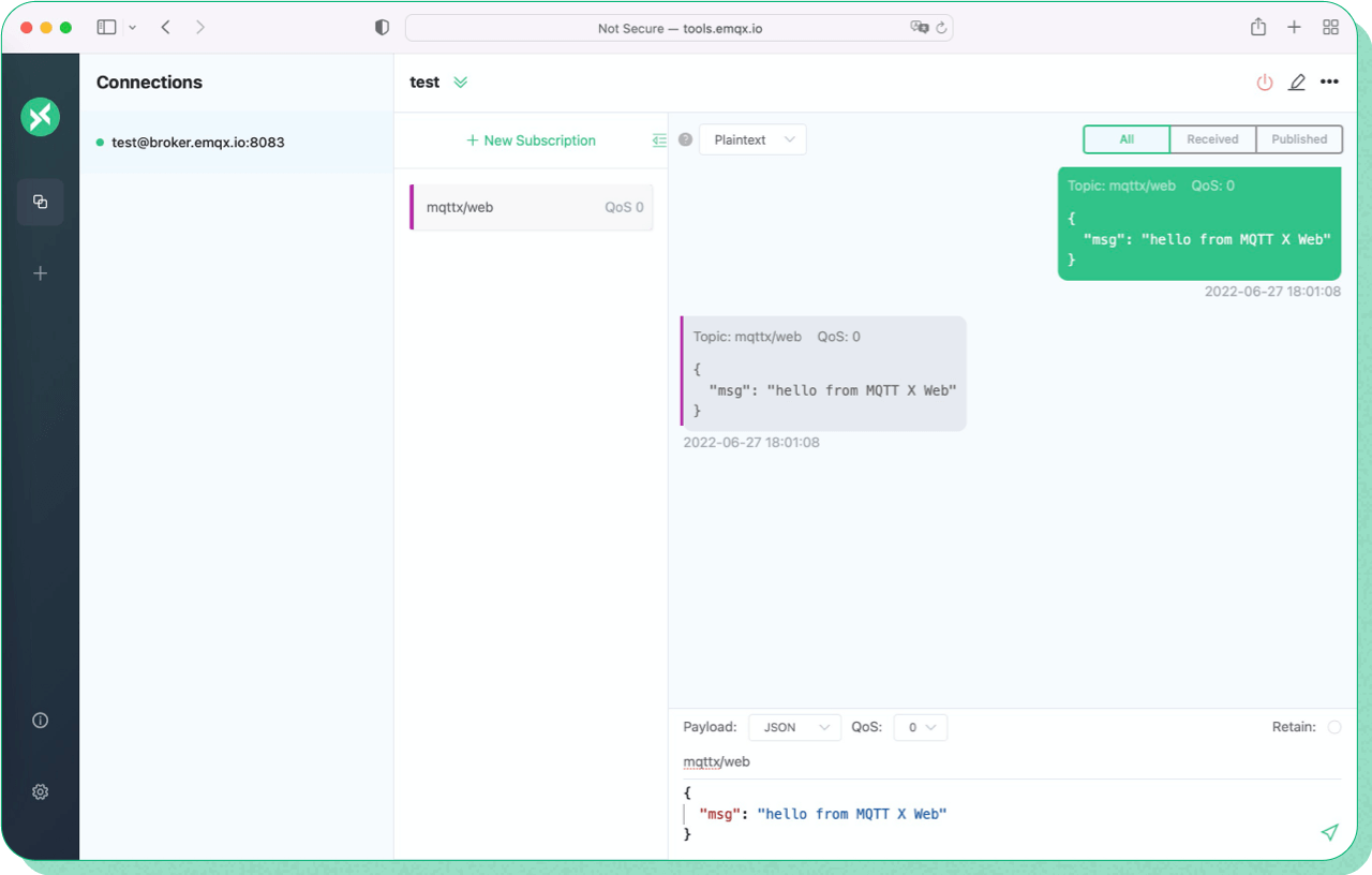 Mqttx web mqtt websocket 