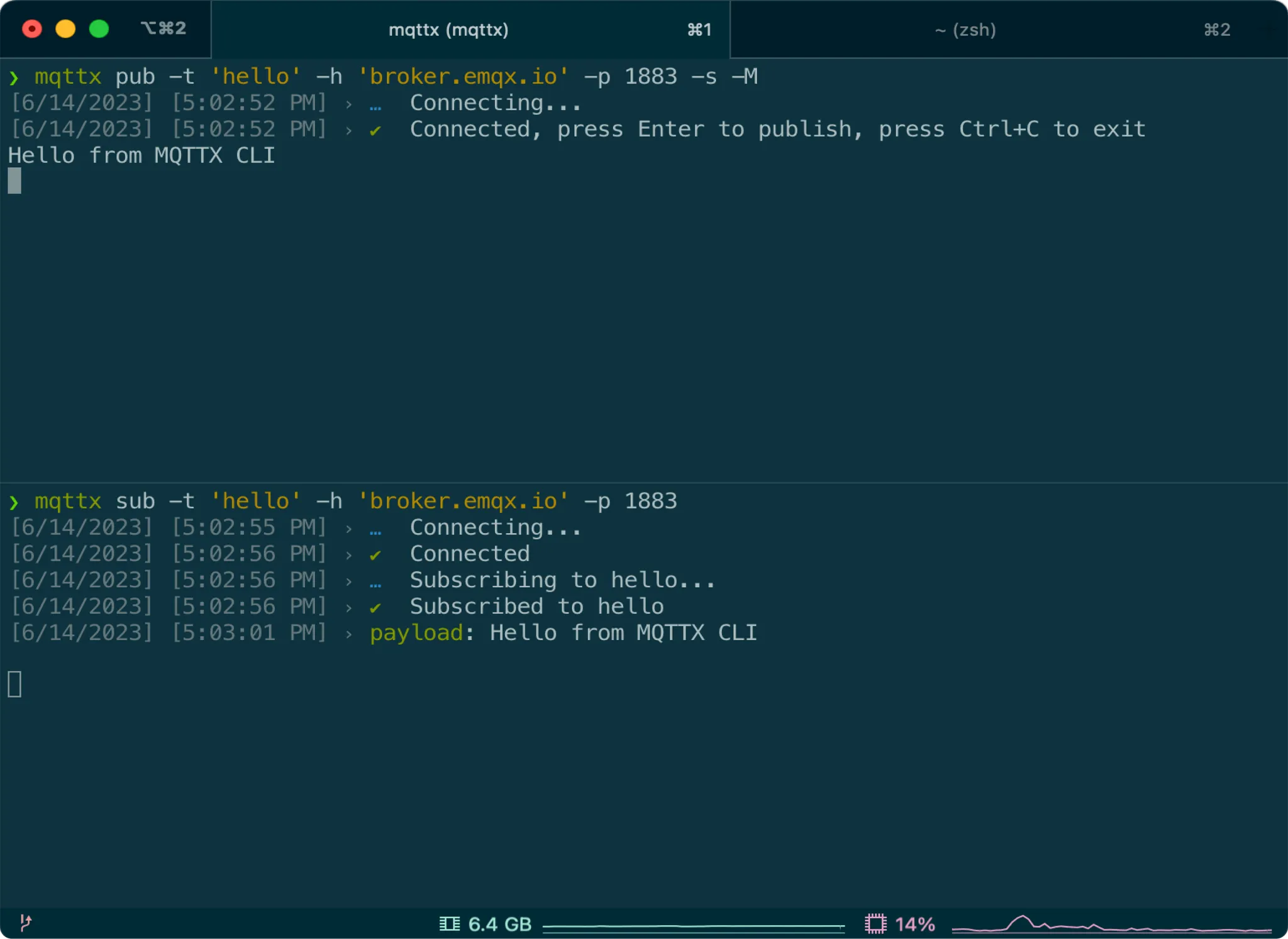 MQTTX CLI Usage Example