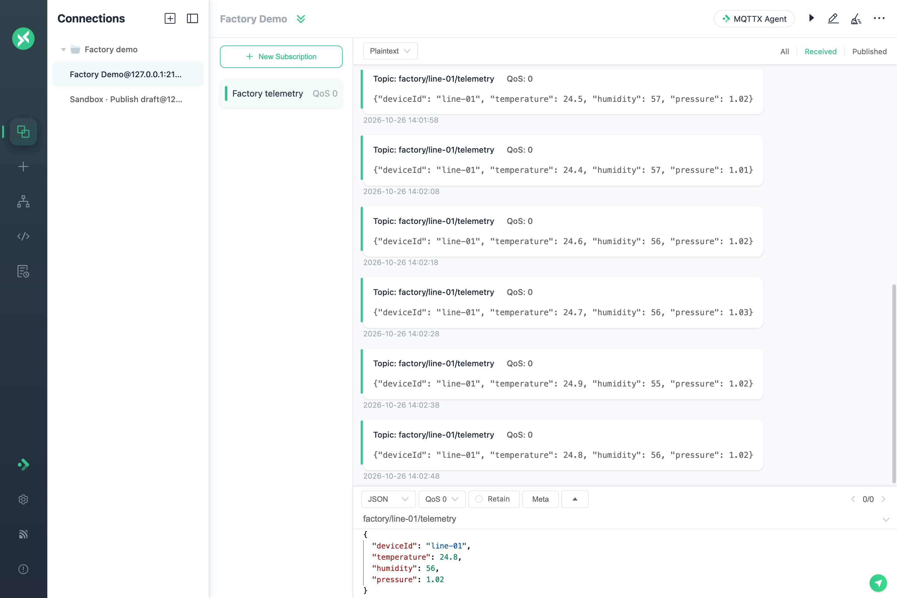 Message list with 12 local samples