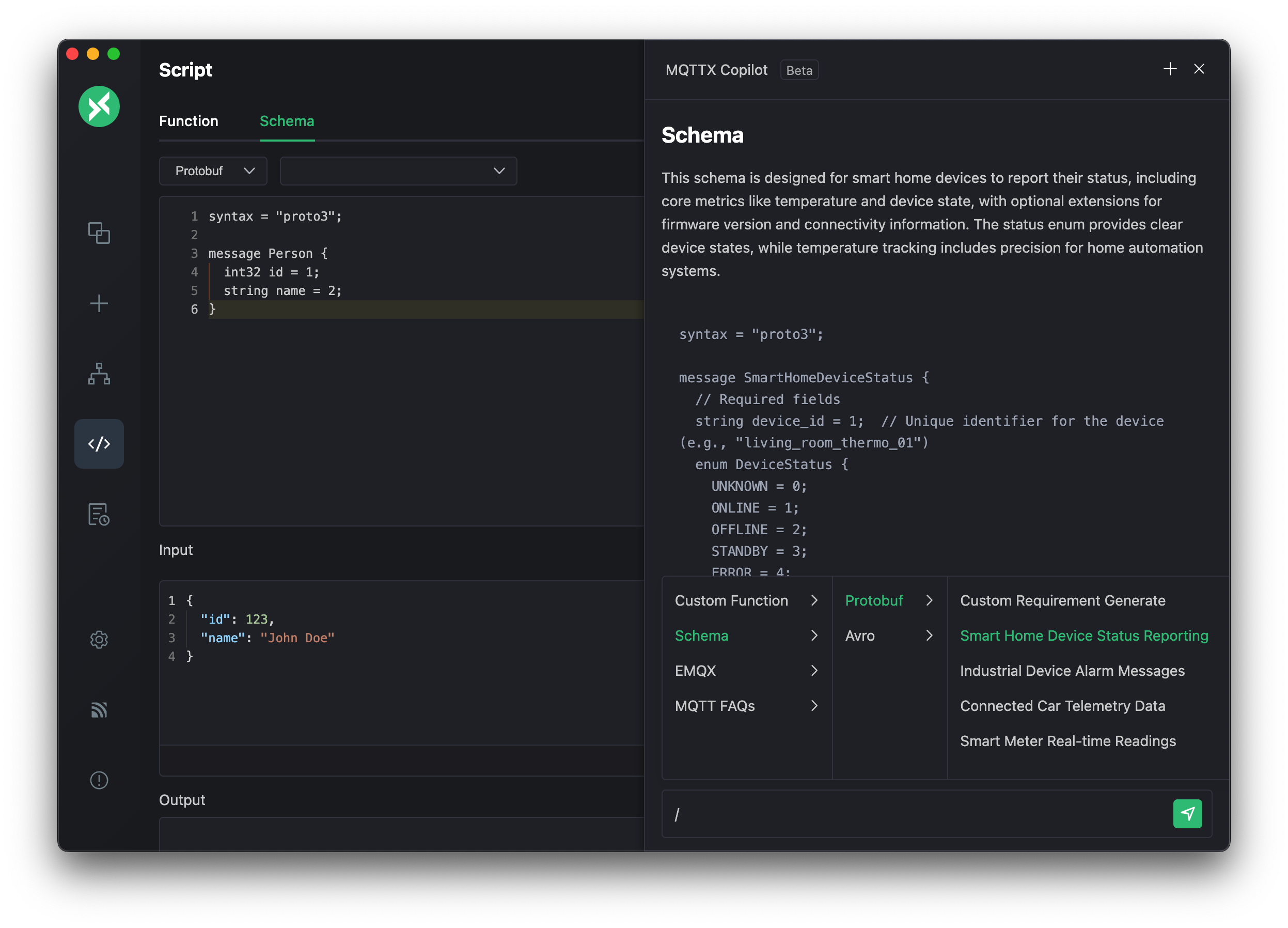 MQTTX Copilot Schema Generation