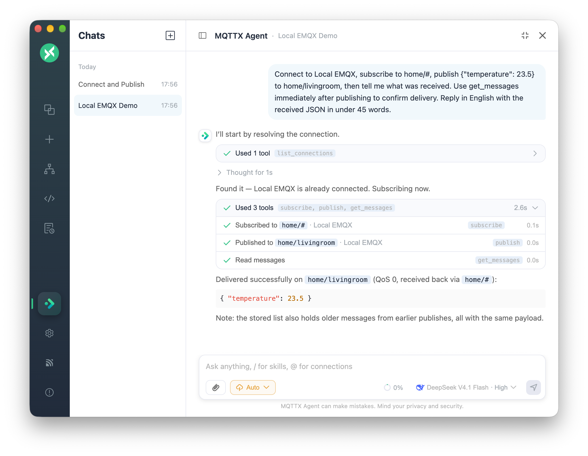 MQTTX Agent panel