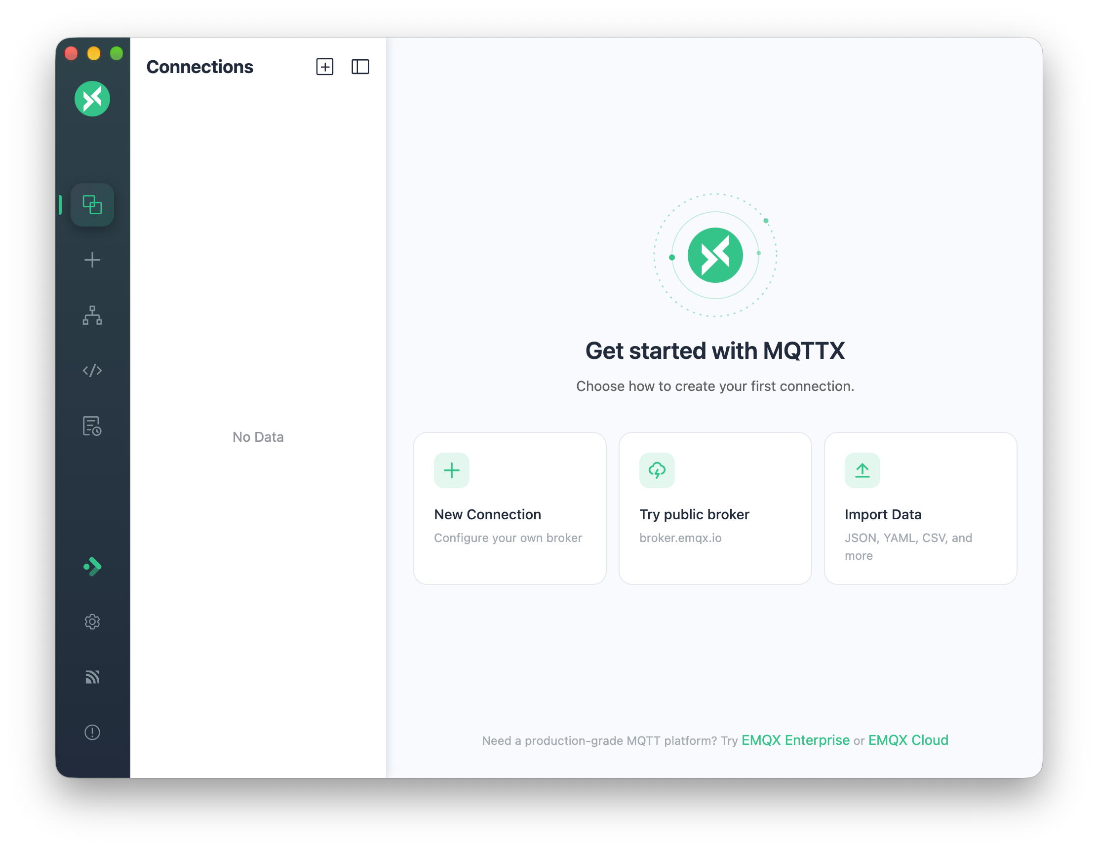 MQTTX empty connection page
